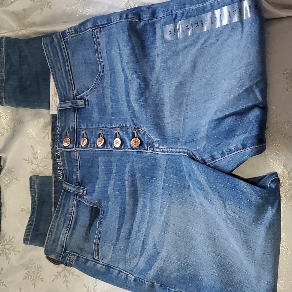 American Eagle Super Hi-Rise Jeggings Button Fly 14 Short